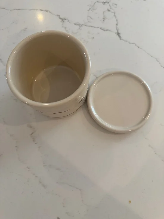 Longaberger Woven Traditions Cream Ceramic Canister with Maroon Accents - Picture 3 of 5